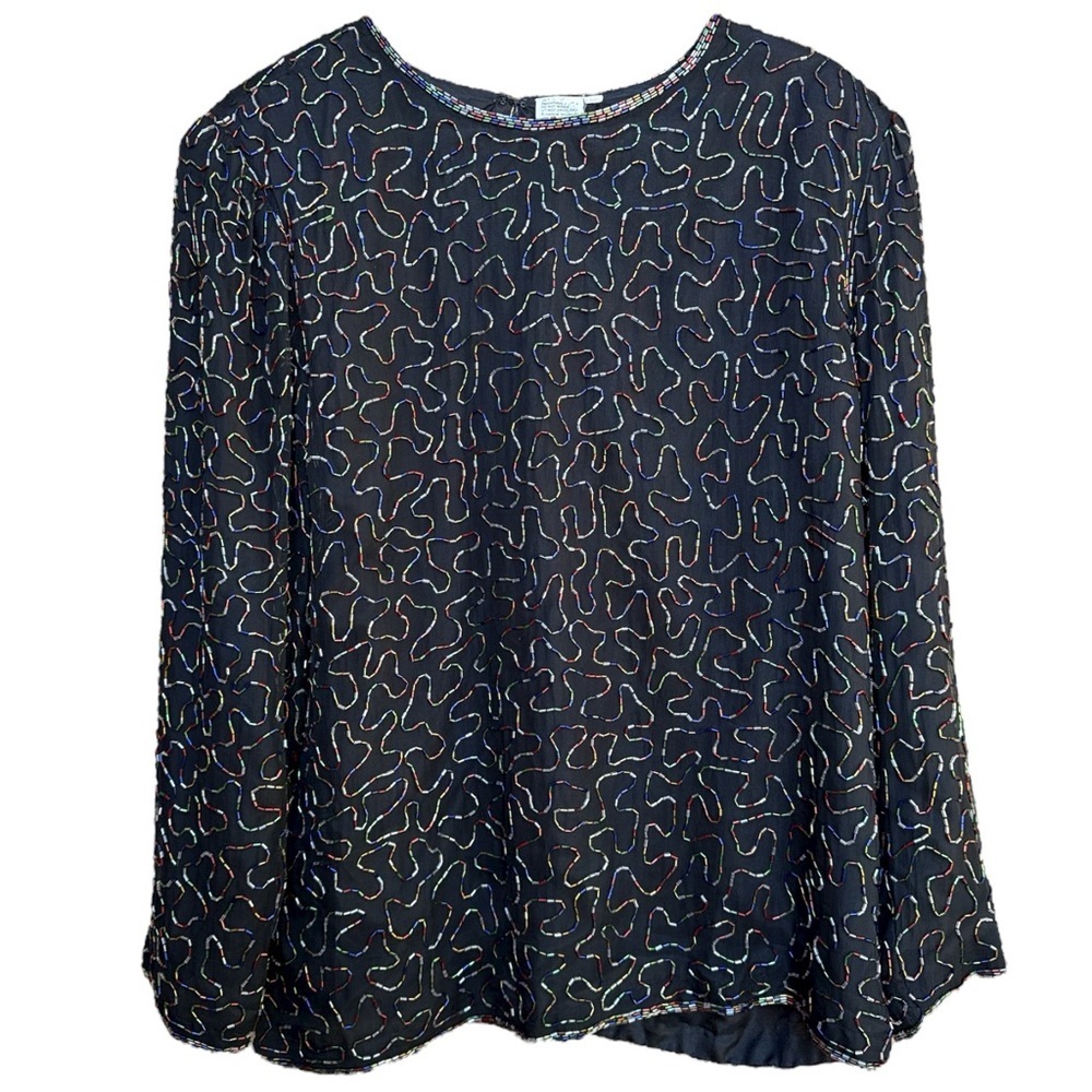 Source Unknown Black Multicolor Patterned Blouse